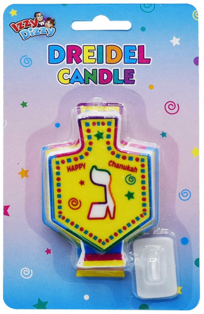 Dreidel Candle — dreidel-shaped candle upright on a clear plastic stand | Judaica Square Lakewood