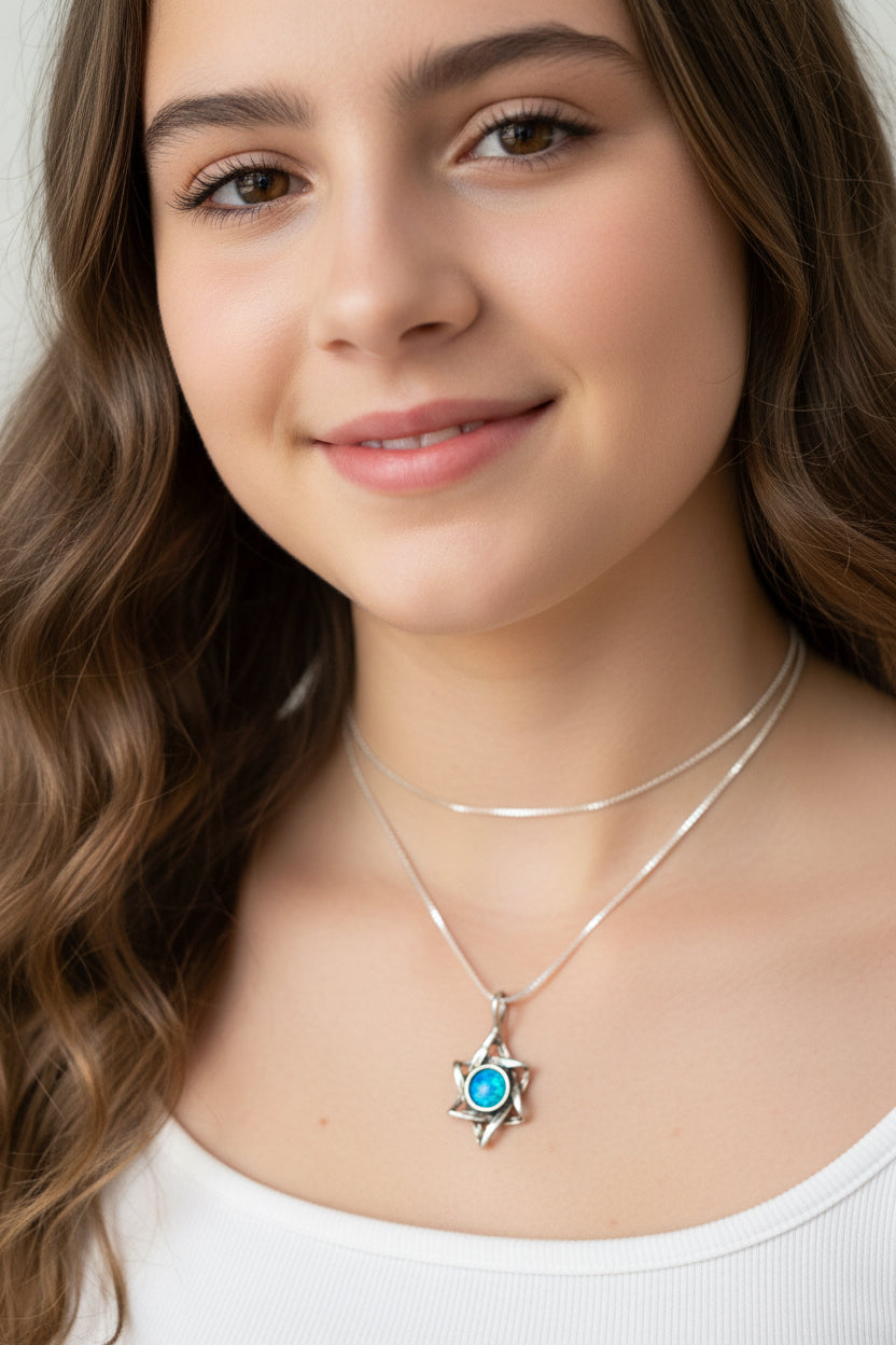 Sterling Star of David pendant with deep blue lapis lazuli stone | Judaica Square Lakewood (view 5)