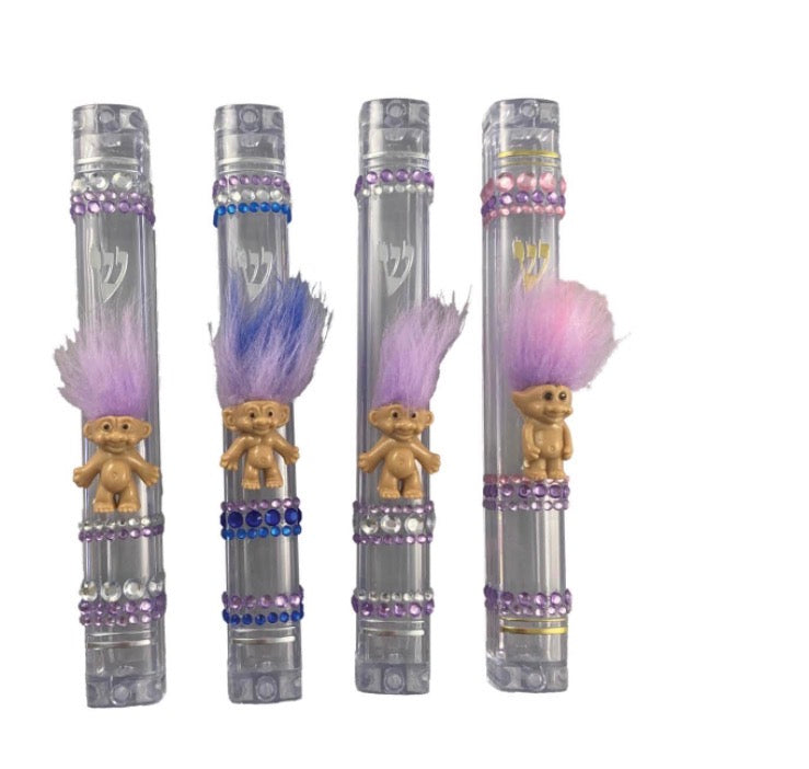 Vintage trolls mezuzah case — acrylic frame with troll dolls | Judaica Square Lakewood (view 10)