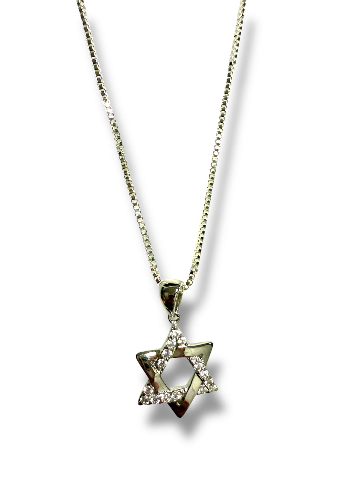 Interwoven sterling Star of David pendant lined with cubic zirconia | Judaica Square Lakewood (view 6)