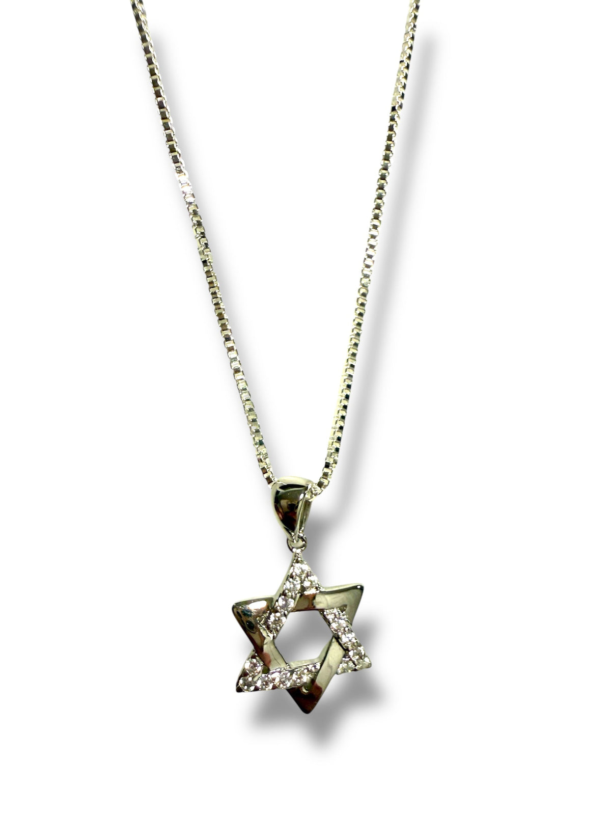 Interwoven sterling Star of David pendant lined with cubic zirconia | Judaica Square Lakewood (view 6)