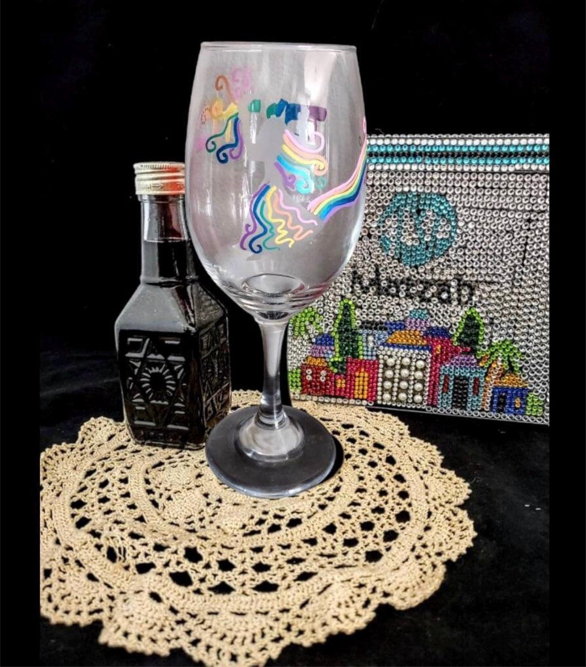 Miriam's cup — tall etched glass hand-painted for the Seder table | Judaica Square Lakewood (view 4)