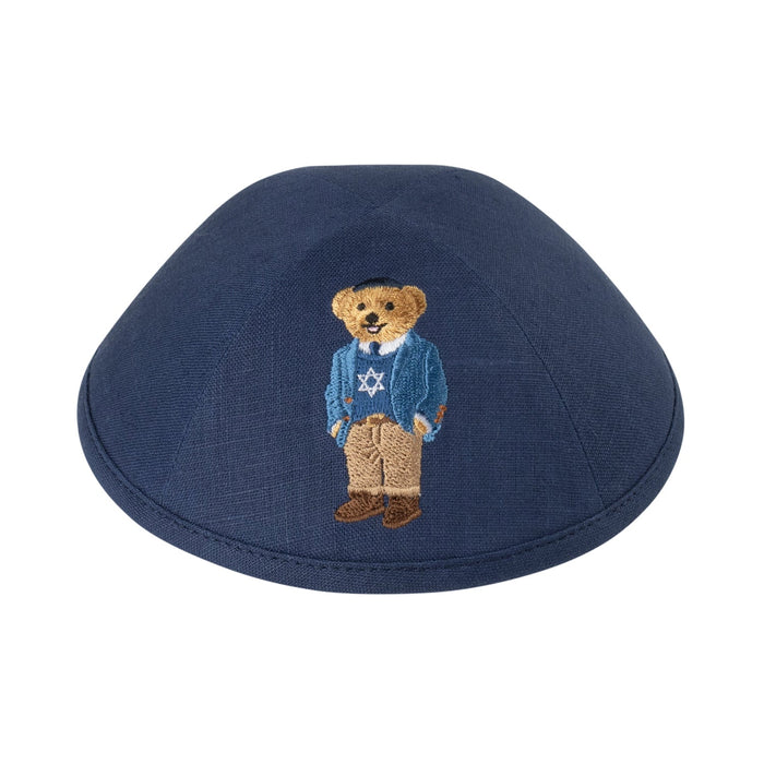 iKippah Bear Jewish Star Sweater- Navy Linen Yarmulka