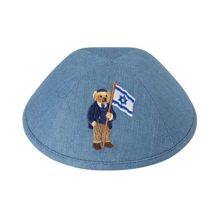 Bear Holding Israel Flag Kippah – Denim Yarmulke