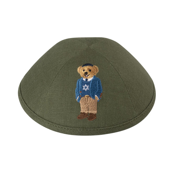 Olive Linen Kippah for Upsherin - iKippah by Judaica Square