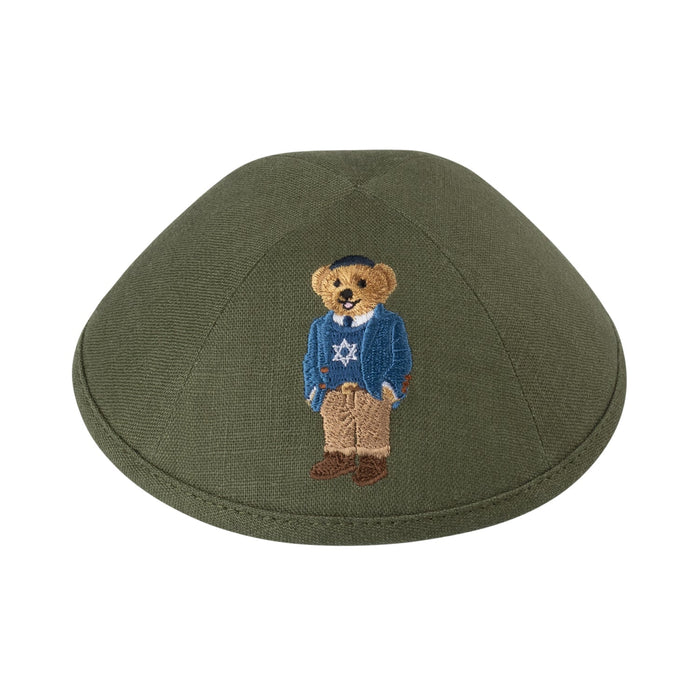 Olive Linen Kippah for Upsherin - iKippah by Judaica Square