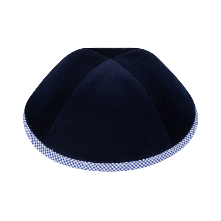 Navy Velvet Kippah – Gingham Rim W Yarmulke