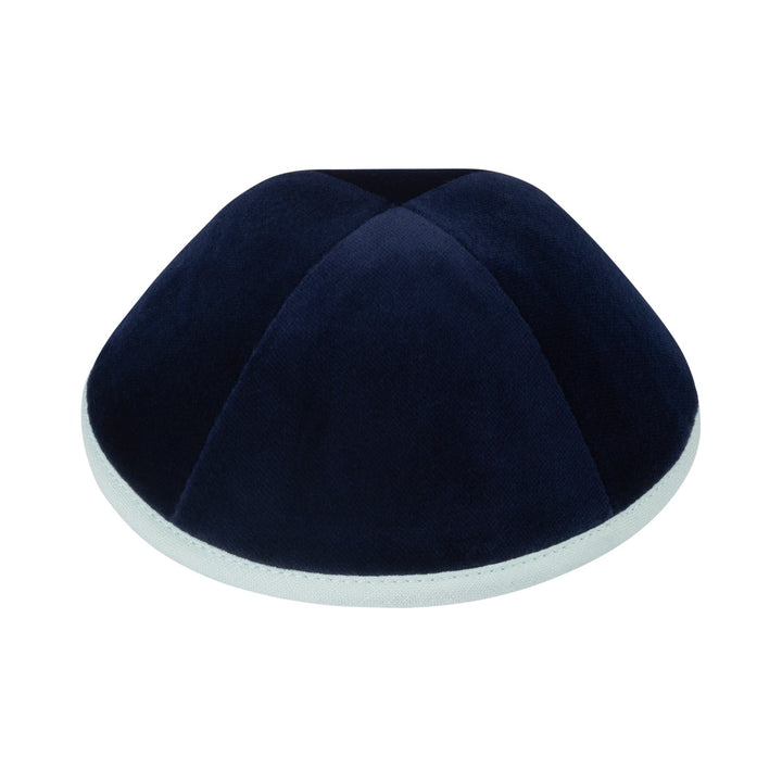 Navy Velvet Kippah – Mint Green Rim Yarmulke