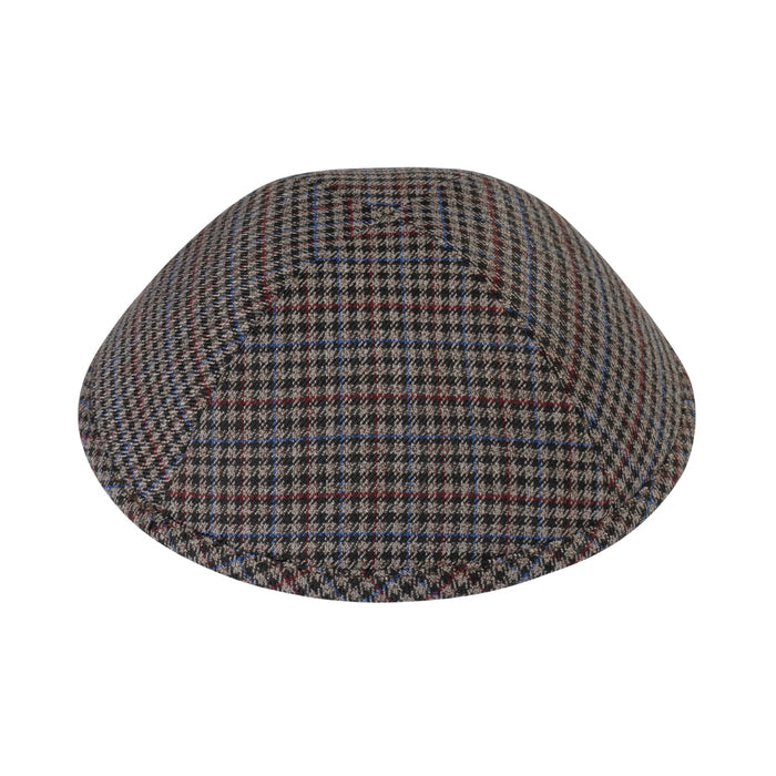 Colored Check kippah — rust, blue and brown tweed plaid yarmulke | Judaica Square Lakewood