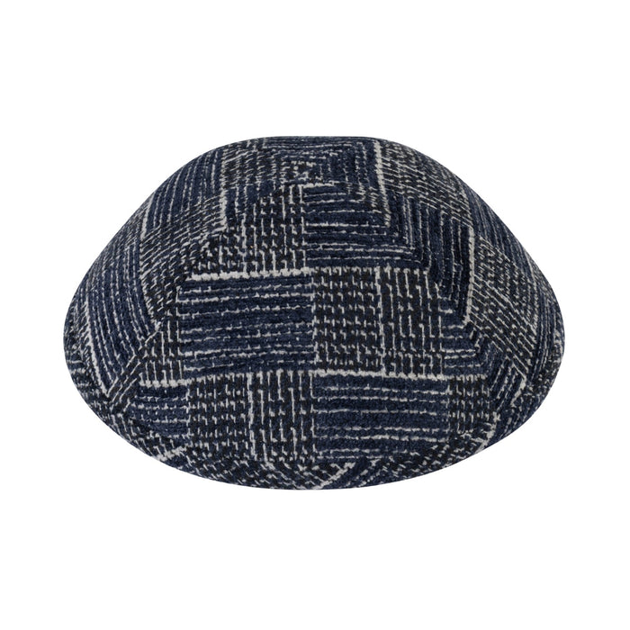 Basketweave kippah — navy and cream crosshatch woven yarmulke | Judaica Square Lakewood