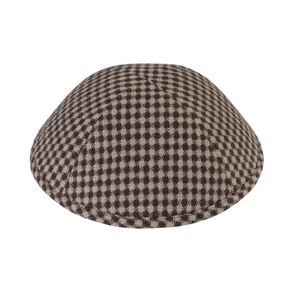 Antique Cut kippah — brown and cream woven check suiting yarmulke | Judaica Square Lakewood