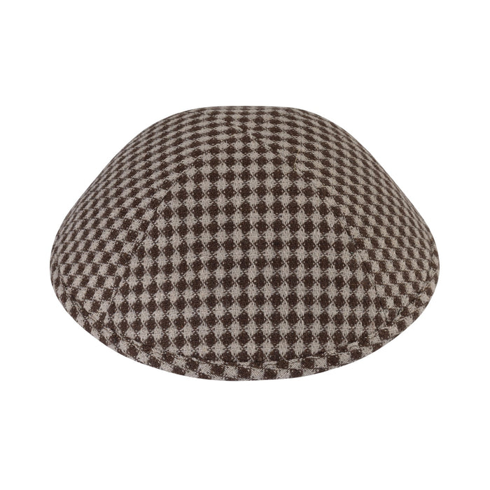 Antique Cut kippah — brown and cream woven check suiting yarmulke | Judaica Square Lakewood