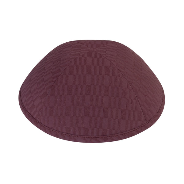Maroon geometric kippah – tonal woven block pattern yarmulke in deep burgundy with no contrast colour