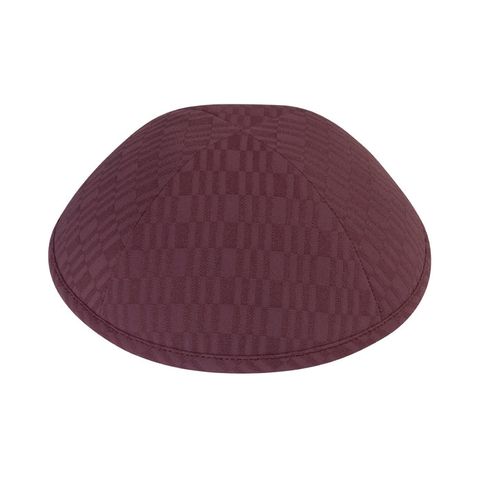 Maroon geometric kippah – tonal woven block pattern yarmulke in deep burgundy with no contrast colour