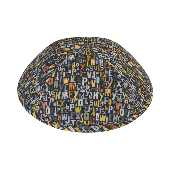 Alphabet kippah — multicolor letters print cotton yarmulke for boys | Judaica Square Lakewood