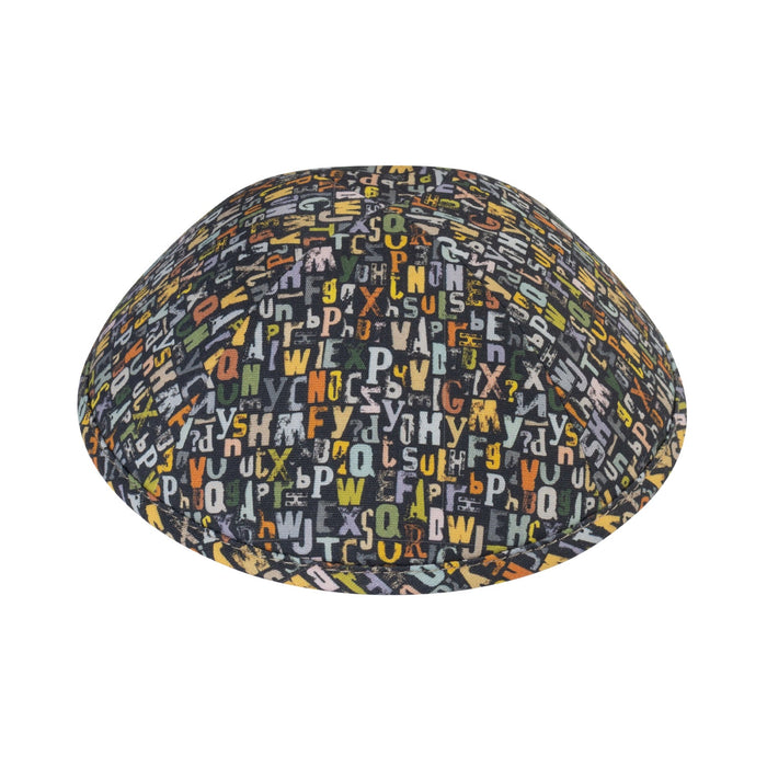 Alphabet kippah — multicolor letters print cotton yarmulke for boys | Judaica Square Lakewood