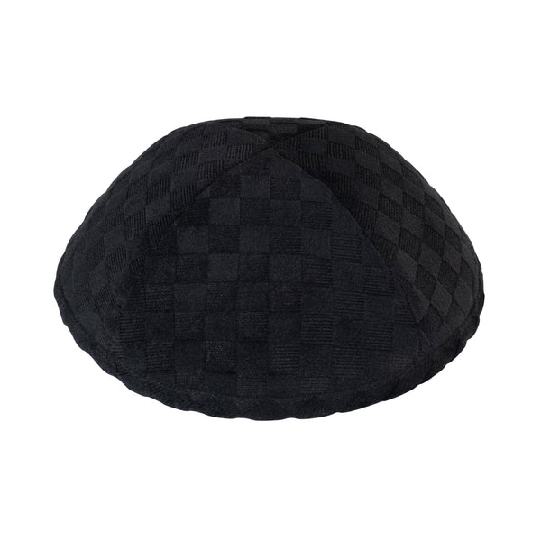 Black corduroy kippah – raised checkerboard square texture yarmulke in matte black pile