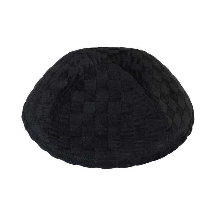 Black corduroy kippah – raised checkerboard square texture yarmulke in matte black pile