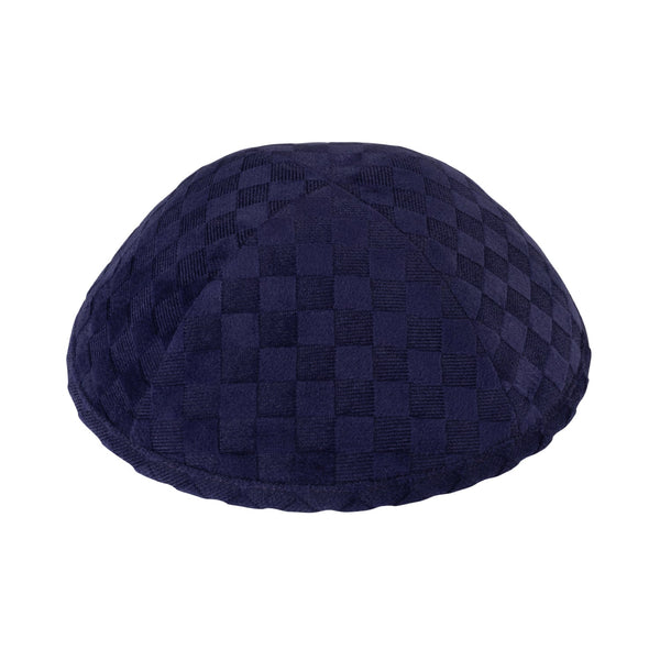 Navy corduroy kippah – raised checkerboard square texture yarmulke with alternating wale direction