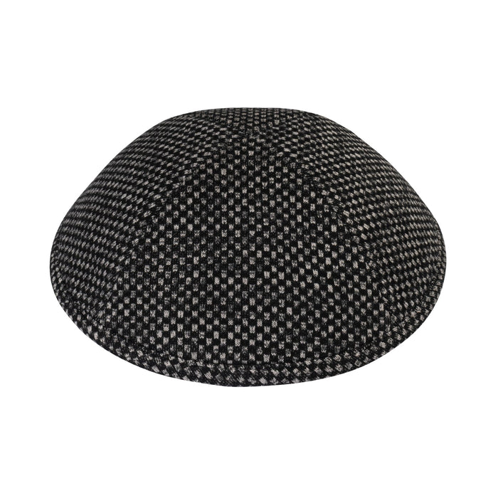 Silver Pixel kippah — black with fine silver micro-check dress yarmulke | Judaica Square Lakewood