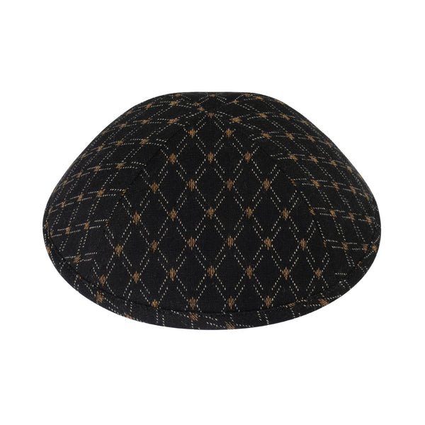 Black diamond kippah – woven yarmulke with a fine gold and cream diamond lattice pattern in matte thread