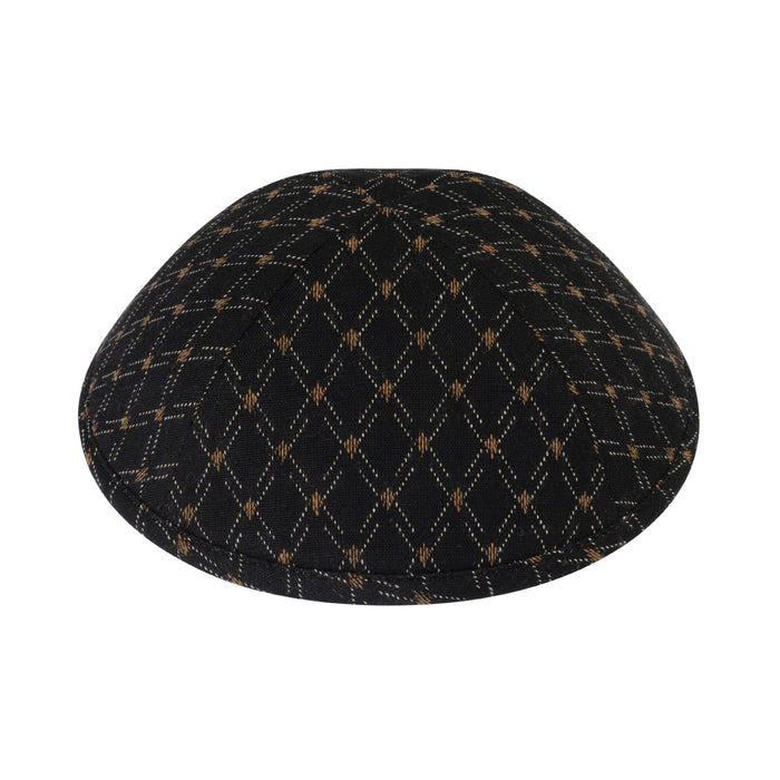 Black diamond kippah – woven yarmulke with a fine gold and cream diamond lattice pattern in matte thread