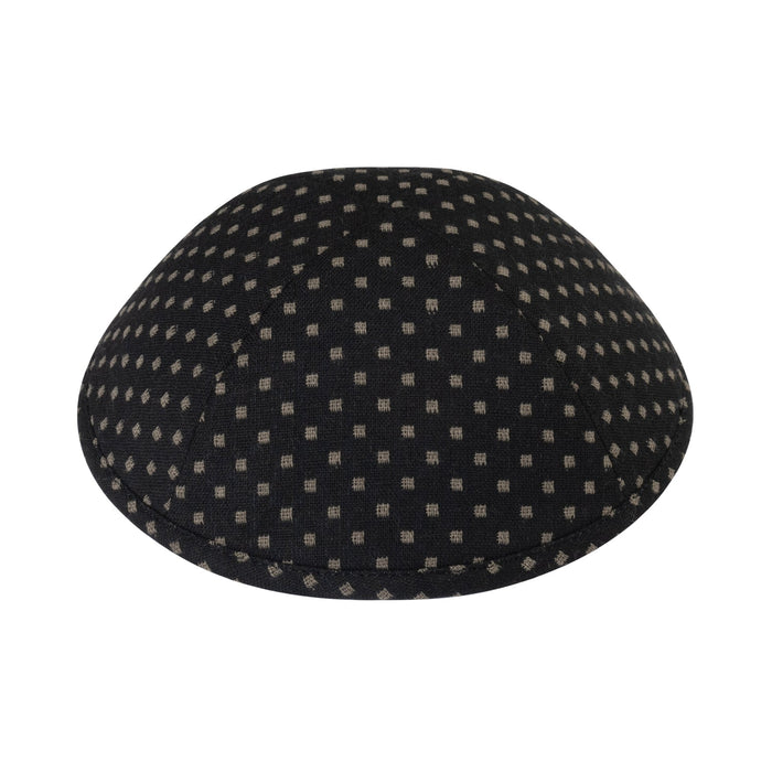 Smoke Squares kippah — black with grey woven square dot pattern yarmulke | Judaica Square Lakewood