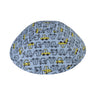 Yellow Car kippah — yellow cars and tow trucks print on light blue cotton yarmulke for boys | Judaica Square Lakewood