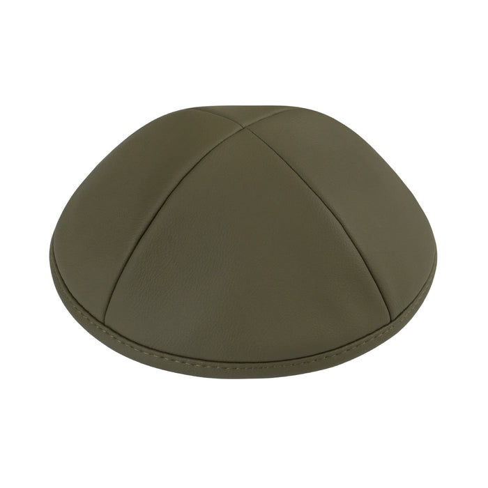Hunter green leather kippah — smooth four-panel green leather yarmulke | Judaica Square Lakewood