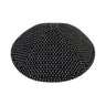 Black pinstitch kippah – woven yarmulke with fine white stitch dashes in a salt and pepper pattern | Judaica Square Lakewood