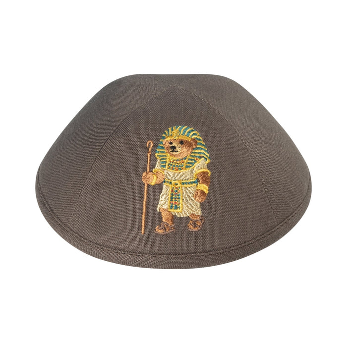 Brown Linen Kippah for Upsherin - iKippah by Judaica Square