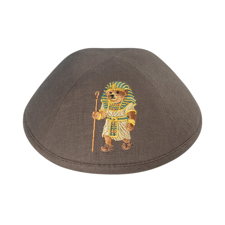 Pesach Bear Kippah – Brown Linen Yarmulke