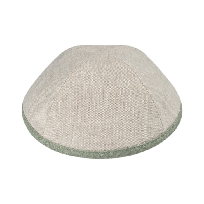 iKippah Tan Linen w/ Sage Rim Yarmulka