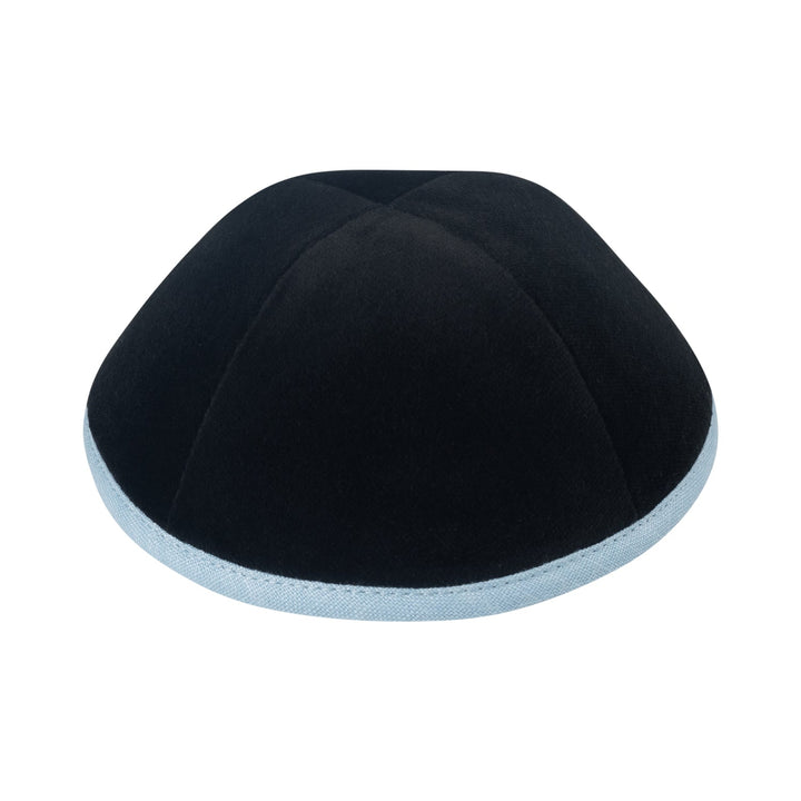 Black Velvet Kippah – Sky Blue Rim Yarmulke