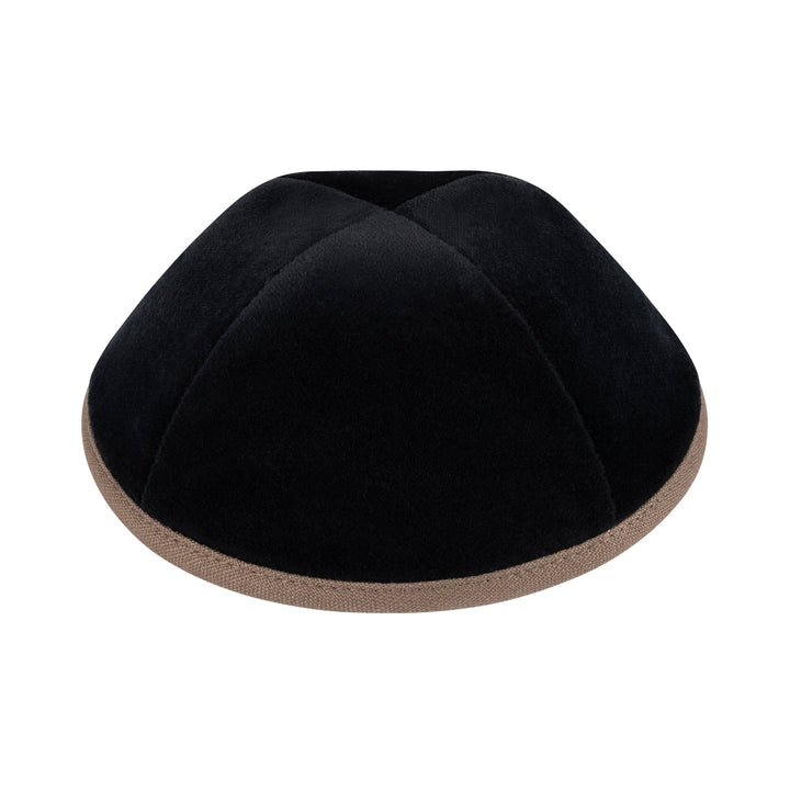 Black Velvet Kippah – Mid Brown Rim Yarmulke