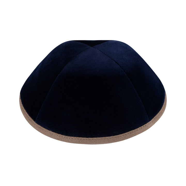 Navy Velvet Kippah – Brown Rim Yarmulke
