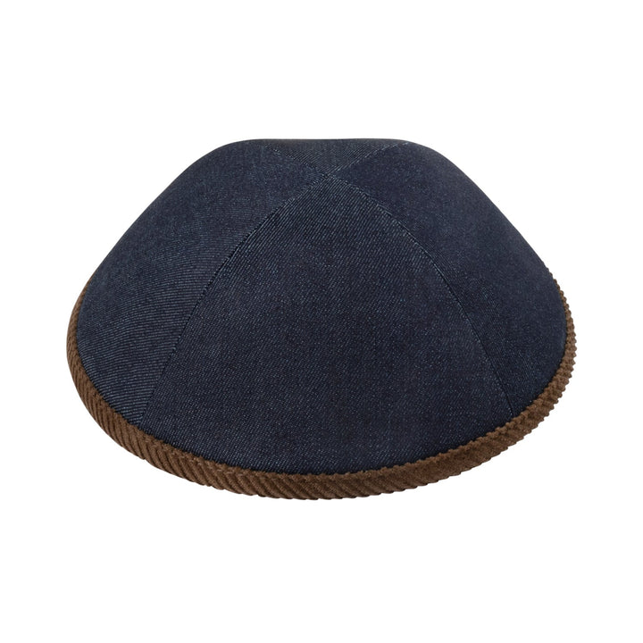 Navy Denim Kippah – Brown Corduroy Rim Yarmulke
