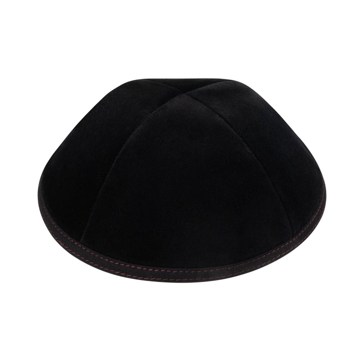 Black Velvet Kippah – Light Blue Stitching Yarmulke