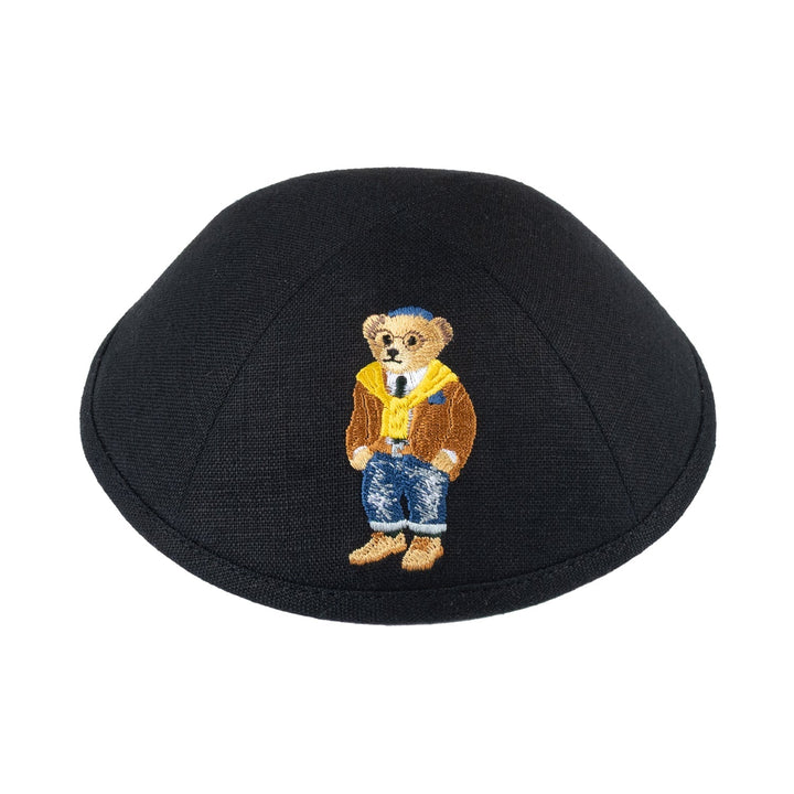 Tattered Jeans Bear Kippah – Black Linen Yarmulke