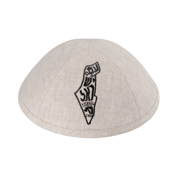 Map of Israel Kippah – Tan Linen Yarmulke
