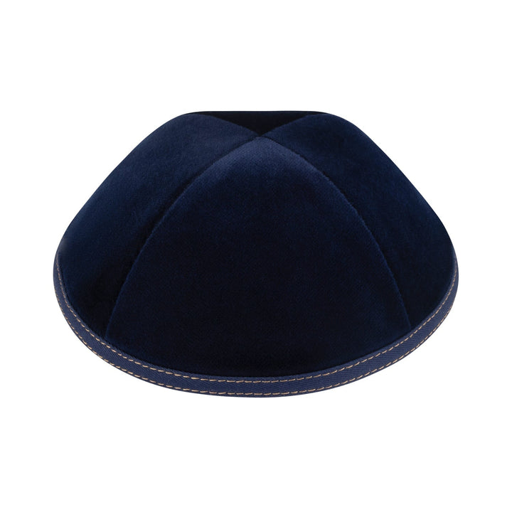 Navy Velvet Kippah – Camel Stitching Yarmulke