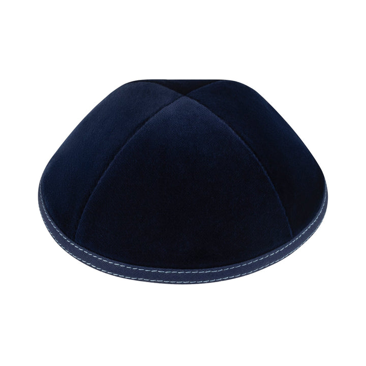 Navy Velvet Kippah – Light Blue Stitching Yarmulke