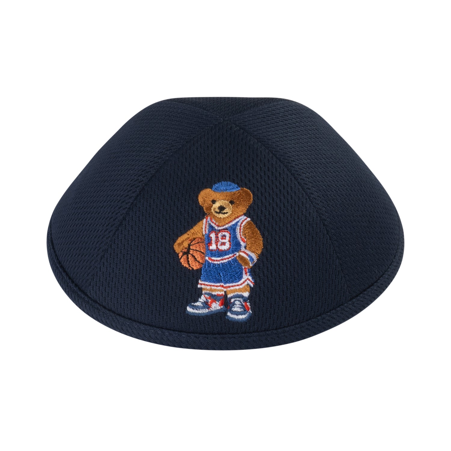 Basketball Dov Bear print kippah on cool navy mesh for boys – iKippah