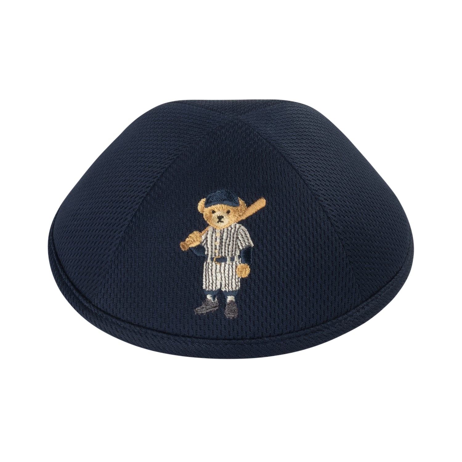Baseball Dov Bear print kippah on breathable navy mesh for boys – iKippah