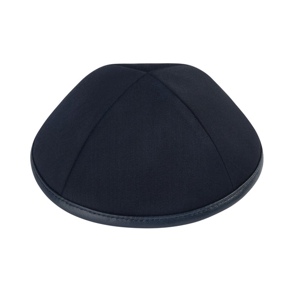 Navy suiting kippah with navy leather rim — 4-panel yarmulke for men and boys | Judaica Square Lakewood