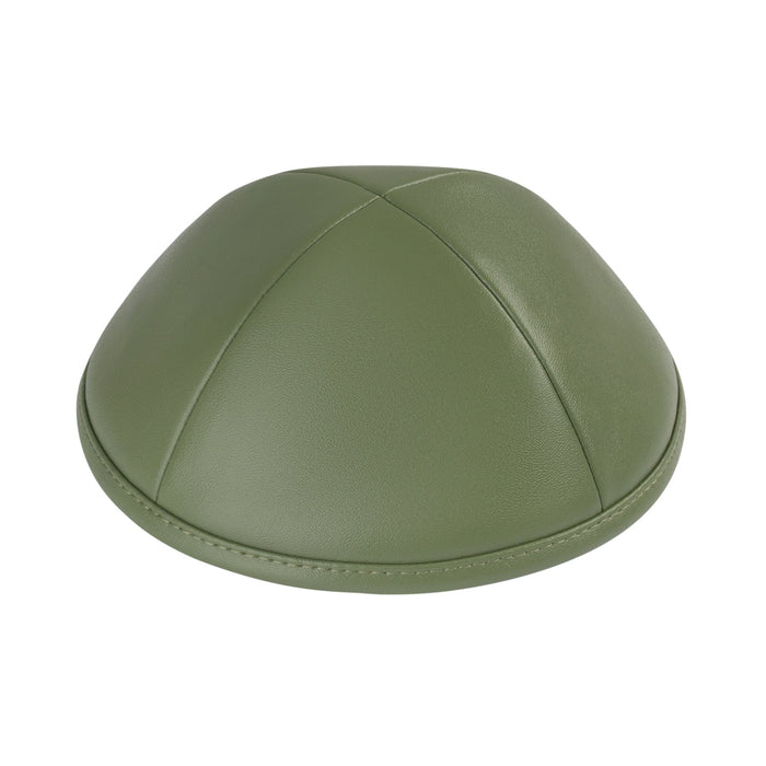 Sage-green smooth faux-leather four-panel kippah for men — iKippah yarmulke at Judaica Square Lakewood