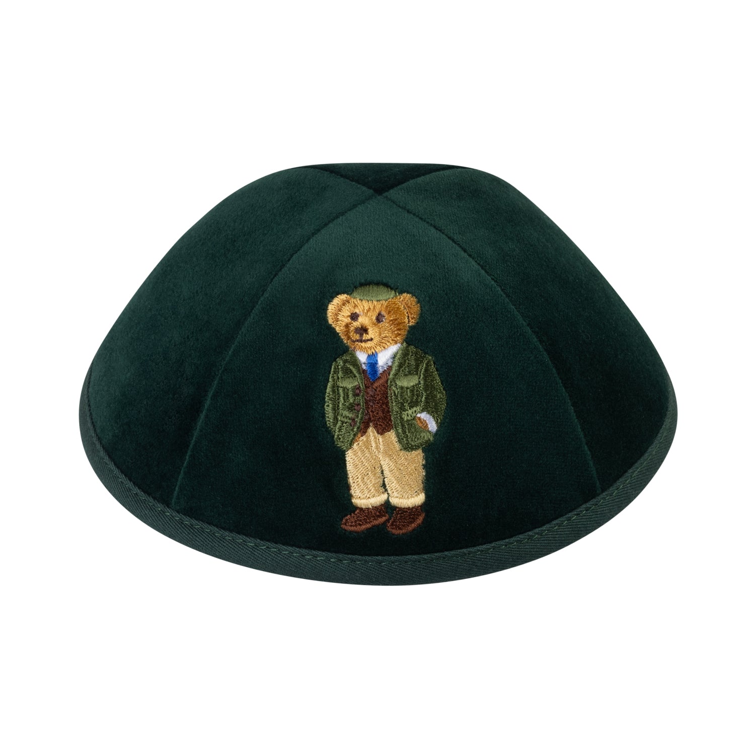 Dov Bear print kippah on soft green velvet for boys – iKippah