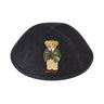 Dov Bear print kippah on rugged black denim for boys – iKippah