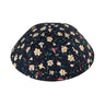 Bloom floral navy cotton kippah with cream blossoms and birds — iKippah yarmulke at Judaica Square Lakewood