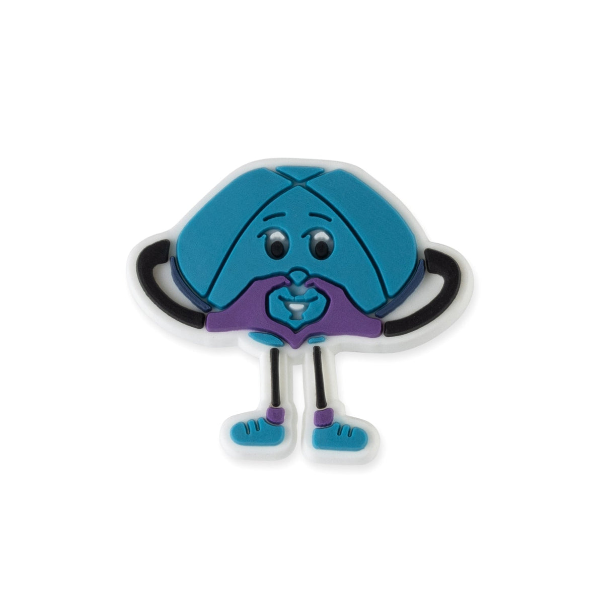 Close-up of the teal kippah charm making a heart shape with its hands
